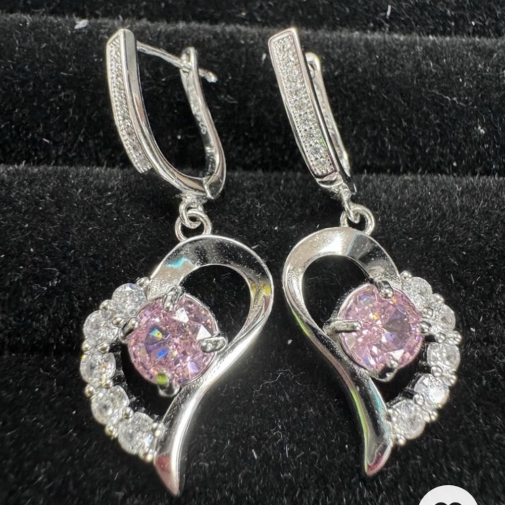 RYZE Party Princess Pink,White Frost  Sterling Silver Huggie Hoop Heart Earrings